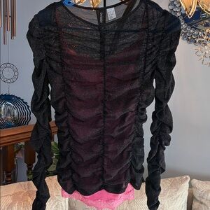 Divided Black Sheer Ruched Top